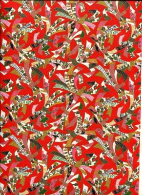 Papier japonais chiyogami, ruban fond rouge