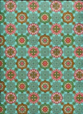Fleurs roses fond turquoise, papier japonais