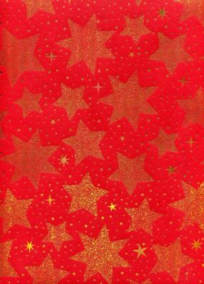 1001 étoiles or fond rouge, papier fantaisie de Noël
