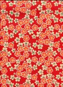 Papier japonais chiyogami, fleur de cerisier orange fond rouge
