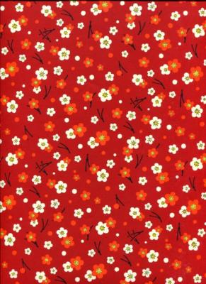 Papier japonais, duo de fleur orange et blanc fond rouge