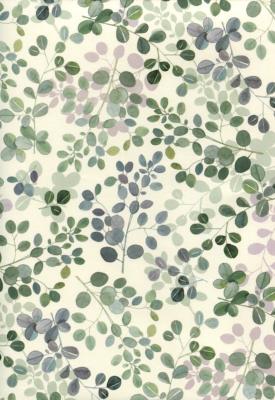 Papier fantaisie italien, petit feuillage vert et parme
