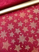 1001 étoiles or fond rouge, papier fantaisie de Noël