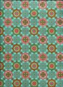 Fleurs roses fond turquoise, papier japonais
