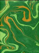 Papier fantaisie indien marbré vert sapin et or