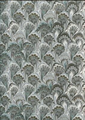 Marbré plume de paon noir et or , papier fantaisie italien