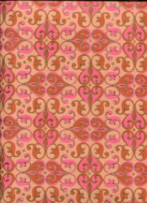 Arabesque marron rose et or fond orangé, papier fantaisie indien