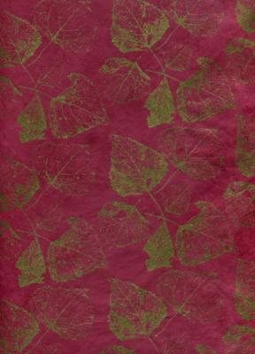 Papier fantaisie népalais, feuille or fond fushia