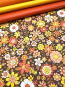 Papier fantaisie anglais, fleur pop fond brun noir