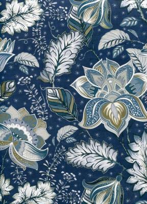 Papier fantaisie recto/verso, Fleur baroque bleue