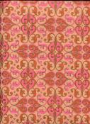 Arabesque marron rose et or fond orangé, papier fantaisie indien