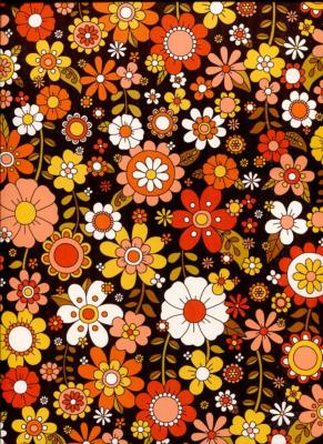 Papier fantaisie anglais, fleur pop fond brun noir