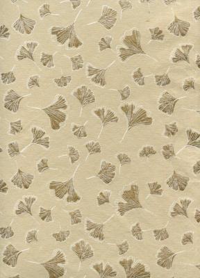 Papier fantaisie indien, ginkgo beige et or