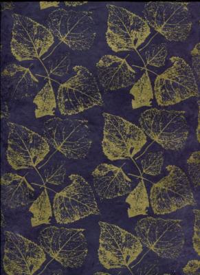 Papier fantaisie népalais, feuille or fond marine