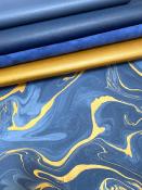 Papier marbré indien bleu et or 
