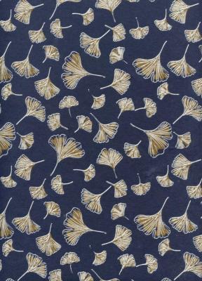 Papier fantaisie indien, ginkgo bleu et or