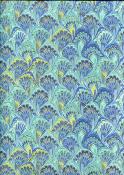 Marbré plume de paon bleu vert et or, papier fantaisie italien