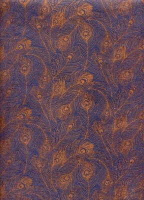 Papier fantaisie indien, plume de paon bleu et or