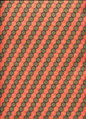 Hexagone noir, rouge orangé et or, papier japonais
