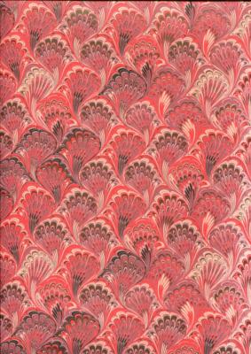 Marbré plume de paon rouge rose or, papier fantaisie